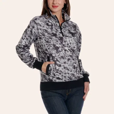 Cowgirl Hardwar E Women's Cowhide Print Quarter Zip Fleece Jacket In Black