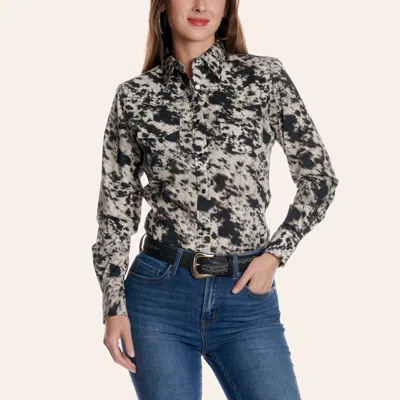 Cowgirl Hardwar E Women's Cowhide Print Western Shirt In Black