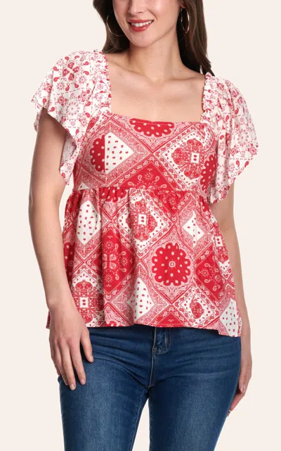 Cowgirl Hardwar E Women's Red Bandana Ruffle Sleeve Top