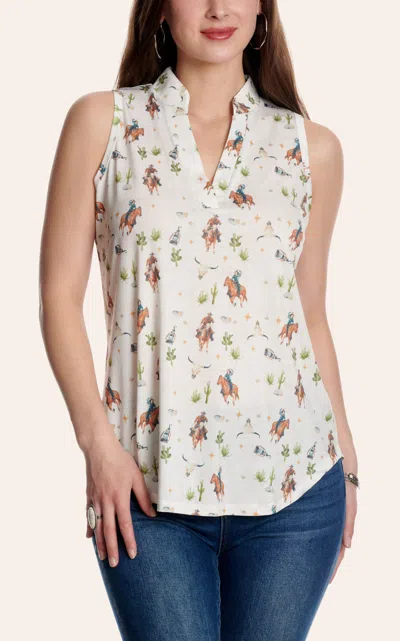 Cowgirl Hardwar E Women's White Cowpoke Print Hi Lo Hem Tank Top