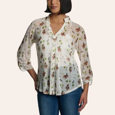 Cowgirl Hardwar E Women's White Desert Cowpoke Print Mesh Top