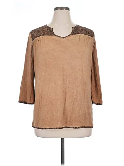 Pre-owned Cowgirl Hardware 3/4 Sleeve Top Brown Collared Neckline Tops