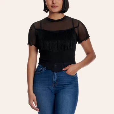 Cowgirl Hardware Black Mesh Fringed Top