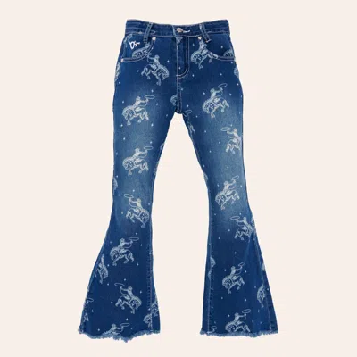 Cowgirl Hardware Kids' Girls' Desert Bronc Print Medium Wash Flare Jeans In Blue
