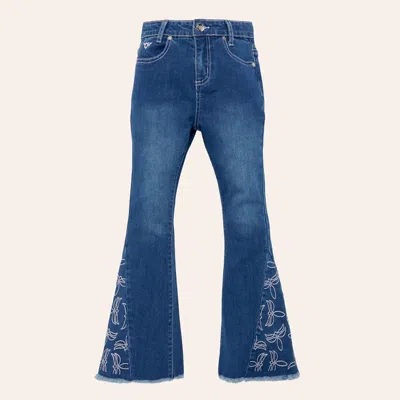 Cowgirl Hardware Kids' Girls' Medium Wash Toe Bug Boot Stitch Insert Flare Jeans In Blue