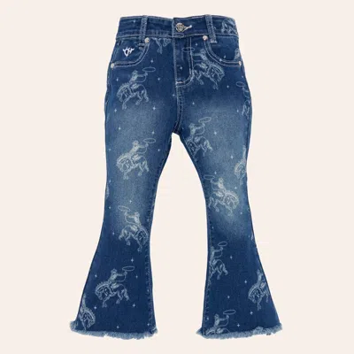 Cowgirl Hardware Babies' Toddler Girls' Medium Wash Bronc Print Flare Jeans