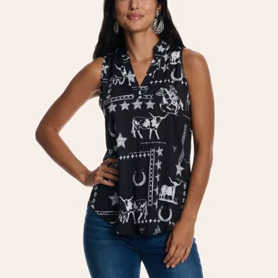 Cowgirl Hardware Women's Black Western Liberty Print Tank Top