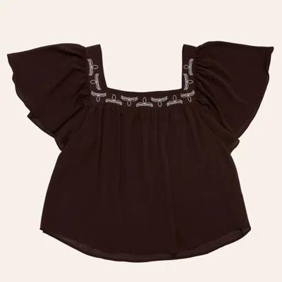 Cowgirl Hardware Women's Chocolate Boot Stitch Embroidered Top In Brown