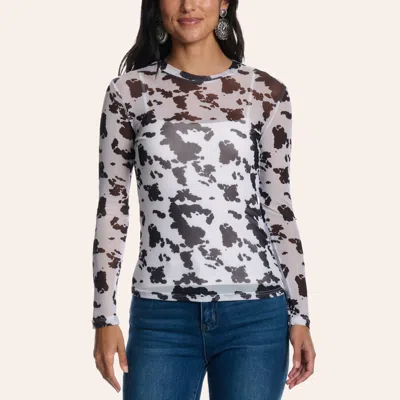 Cowgirl Hardware Women's Cow Print Long Sleeve Mesh Top In Multi