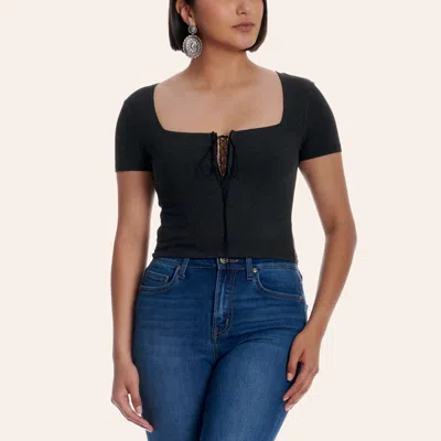 Cowgirl Hardware Women's Gray Rib Knit Tie Front Crop Top In Black