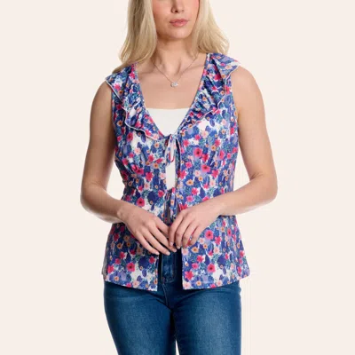 Cowgirl Hardware Women's Multicolor Floral Print Tie-front Tank Top In Blue
