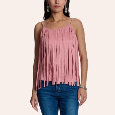 Cowgirl Hardware Women's Pink Faux Suede Fringed Cami Top
