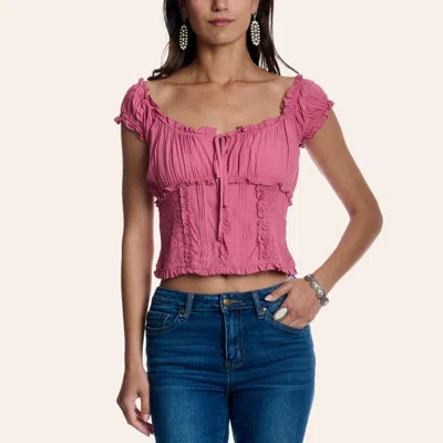 Cowgirl Hardware Women's Pink Ruffle Sleeve Smocked Crop Top