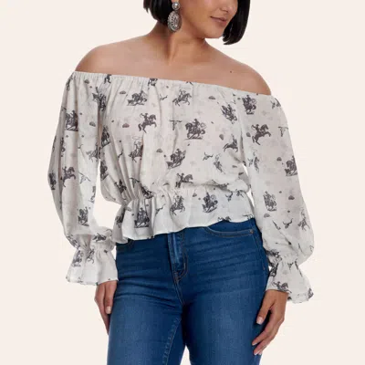 Cowgirl Hardware Women's White Desert Cowpoke Print Off-the-shoulder Top