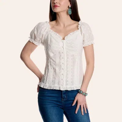 Cowgirl Hardware Women's White Floral Eyelet Puff Sleeve Top In Neutral