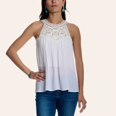 Cowgirl Hardware Women's White Sheer Lace Embroidered Yoke Tank Top