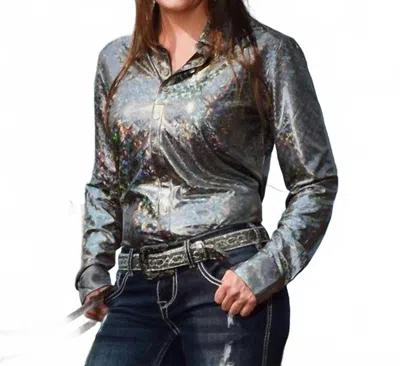 Cowgirl Tuff Button Up Long Sleeve Top In Metallic Silver In Multi