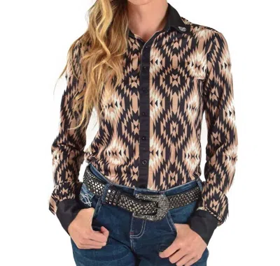 Cowgirl Tuff Faux Button Front Button Down In Earthtone Aztec In Brown