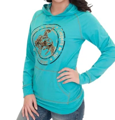 Cowgirl Tuff Mid Weight Jersey Hoodie In Turquoise In Blue