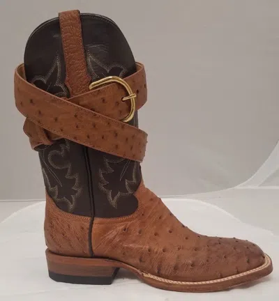 Pre-owned Cowtown Men's  Full Quill Ostrich Square Toe Western Boots Q74 In Brown