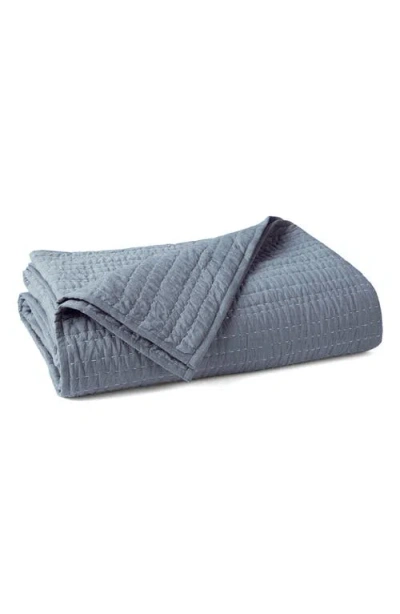 Coyuchi Channel Hand Stitched Organic Cotton Comforter In Blue
