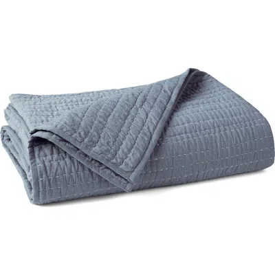 Coyuchi Channel Hand Stitched Organic Cotton Quilt In Blue