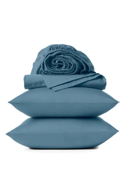 Coyuchi Classic Organic Cotton Sateen Sheet Set In Blue