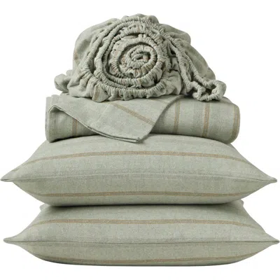 Coyuchi Cloud Brushed Organic Cotton Flannel Sheet Set In Green