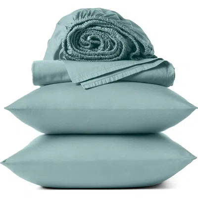 Coyuchi Cloud Soft 320 Thread Count Organic Cotton Sateen Sheet Set In Blue