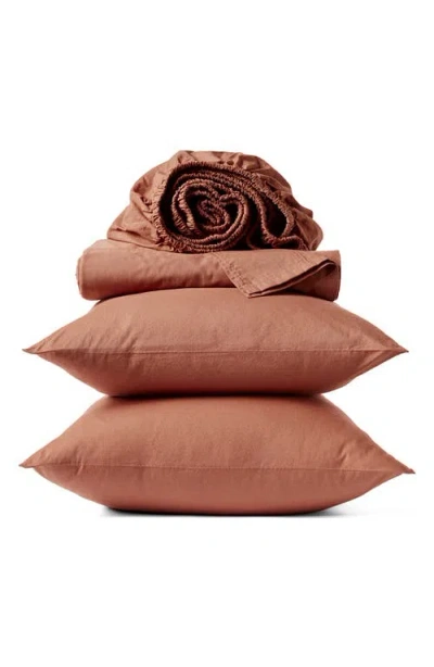 Coyuchi Crinkled Organic Cotton Percale Sheet Set In Brown