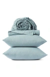 Coyuchi Crinkled Organic Cotton Percale Sheet Set In Blue
