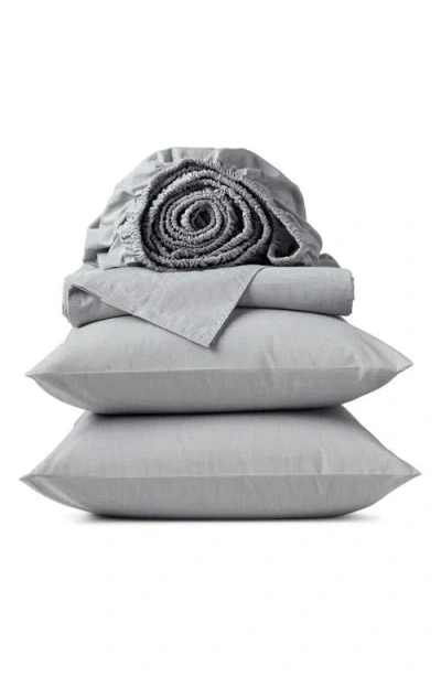 Coyuchi Crinkled Organic Cotton Percale Sheet Set In Gray