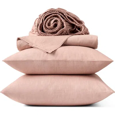 Coyuchi Crinkled Organic Cotton Percale Sheet Set In Pink