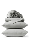 Coyuchi Crinkled Organic Cotton Percale Sheet Set In Undyed W/indigo-mid Gray