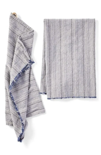 Coyuchi Fringe Stripe Set Of 2 Organic Cotton Hand Towels In Blue