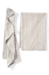Coyuchi Fringe Stripe Set Of 2 Organic Cotton Hand Towels In Neutral