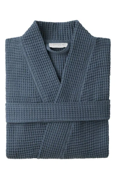 Coyuchi Gender Inclusive Organic Cotton Waffle Texture Robe In Blue