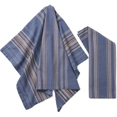 Coyuchi Lobos Set Of 2 Organic Cotton Hand Towels In Azure W/indigo