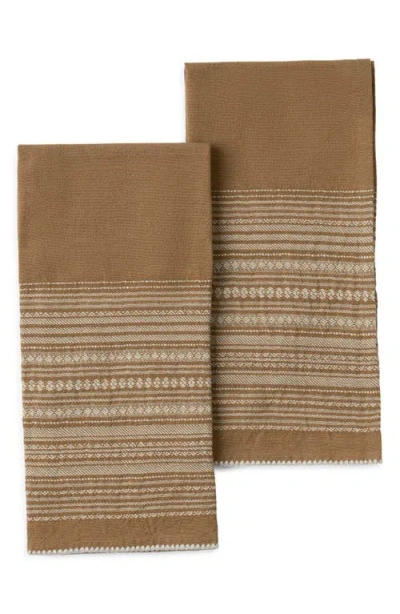 Coyuchi Oak Set Of 2 Organic Cotton Hand Towels In Chestnut W/ Undyed