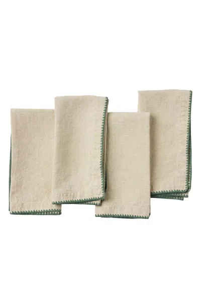 Coyuchi Olivos Embroidered Organic Linen Napkins In Natural Chambray W/pine