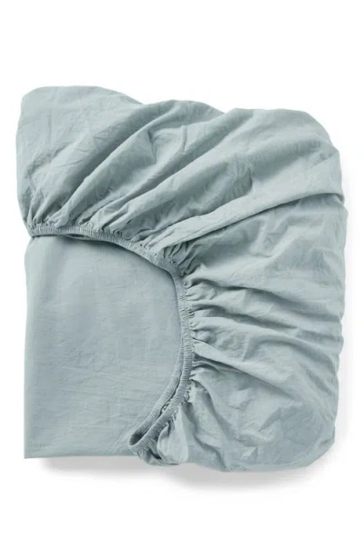 Coyuchi Organic Cotton Crinkled Percale Fitted Sheet In Surf Chambray