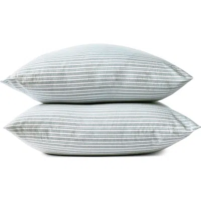 Coyuchi Organic Cotton Crinkled Percale™ Set Of 2 Pillowcases In Sage W/gulf