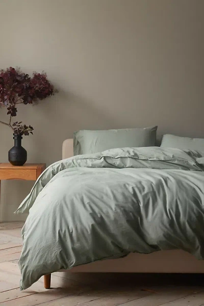 Coyuchi Organic Crinkled Percale Duvet Cover In Green