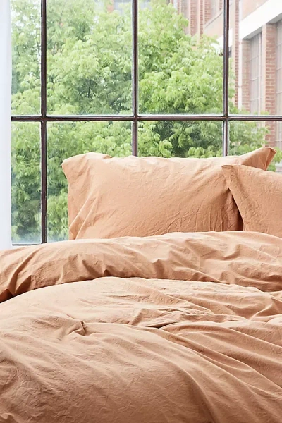 Coyuchi Organic Crinkled Percale Duvet Cover In Orange