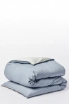 Coyuchi Organic Crinkled Percale Reversible Duvet Cover In Blue