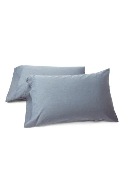Coyuchi Organic Crinkled Percale™ Set Of 2 Pillowcases In Blue
