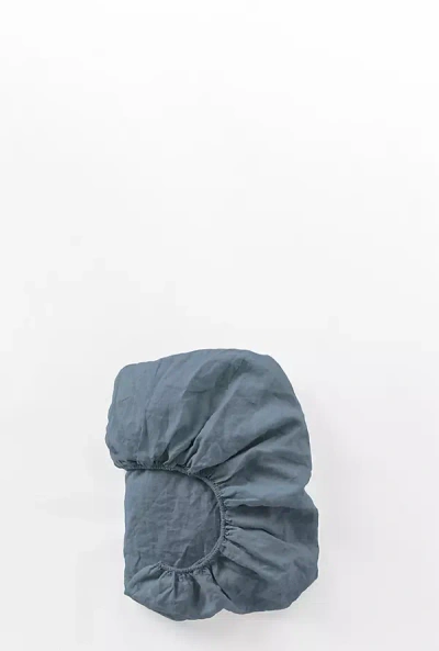 Coyuchi Organic Relaxed Linen Fitted Sheet In Blue