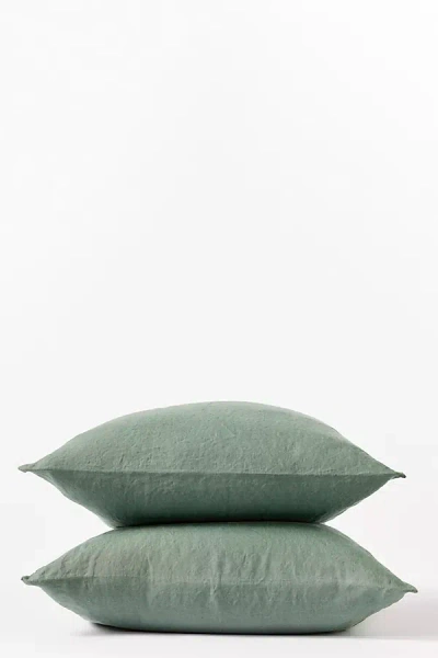 Coyuchi Organic Relaxed Linen Pillowcase Set Of 2 In Green