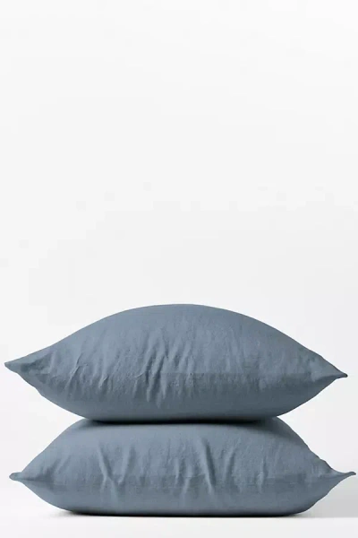 Coyuchi Organic Relaxed Linen Pillowcase Set Of 2 In Blue