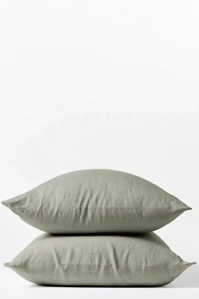 Coyuchi Organic Relaxed Linen Pillowcase Set Of 2 In Green
